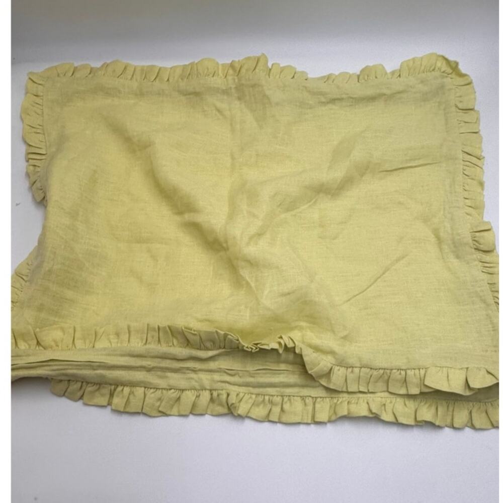 Pine Cone Hill Soft Chartreuse Yellow Linen Ruffle Euro Sham Zippered Cover